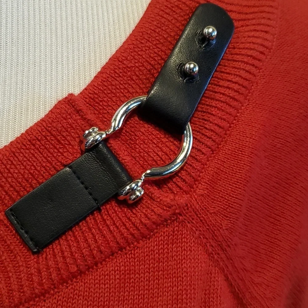 Ralph Lauren Swoop Neck Sweater w/Leather Detail SZ LG